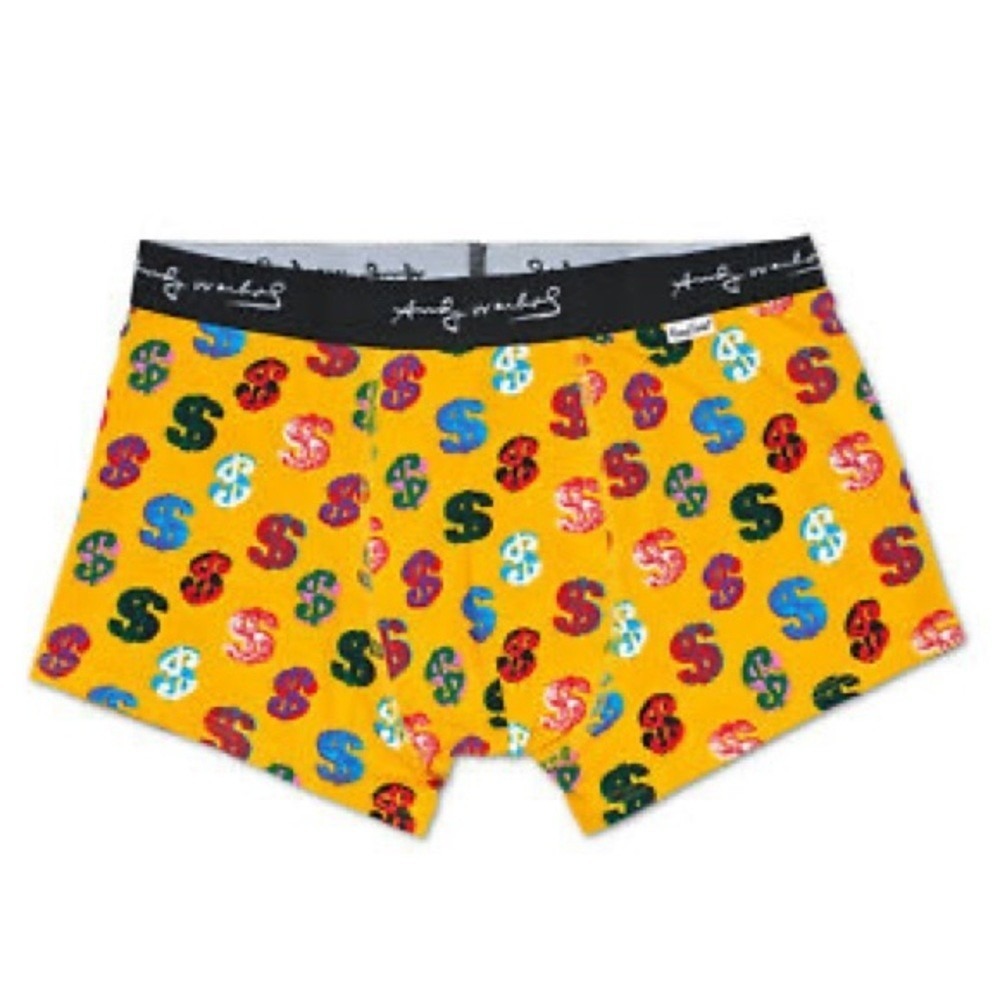 Andy Warhol Men's Dollar Trunks Boxer Briefs Money Happy Socks Size Large